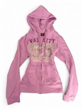 Y2K 2000s mcbling varsity rhinestone zip up
